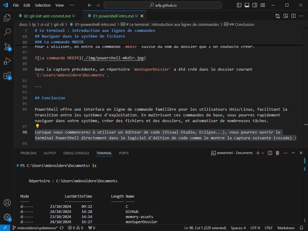 PowerShell dans Visual Studio Code