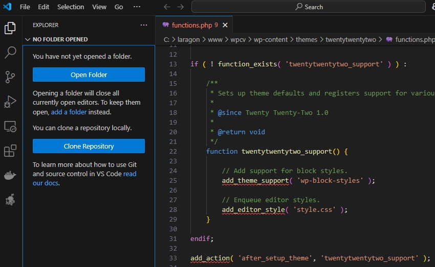 VsCode File open no context