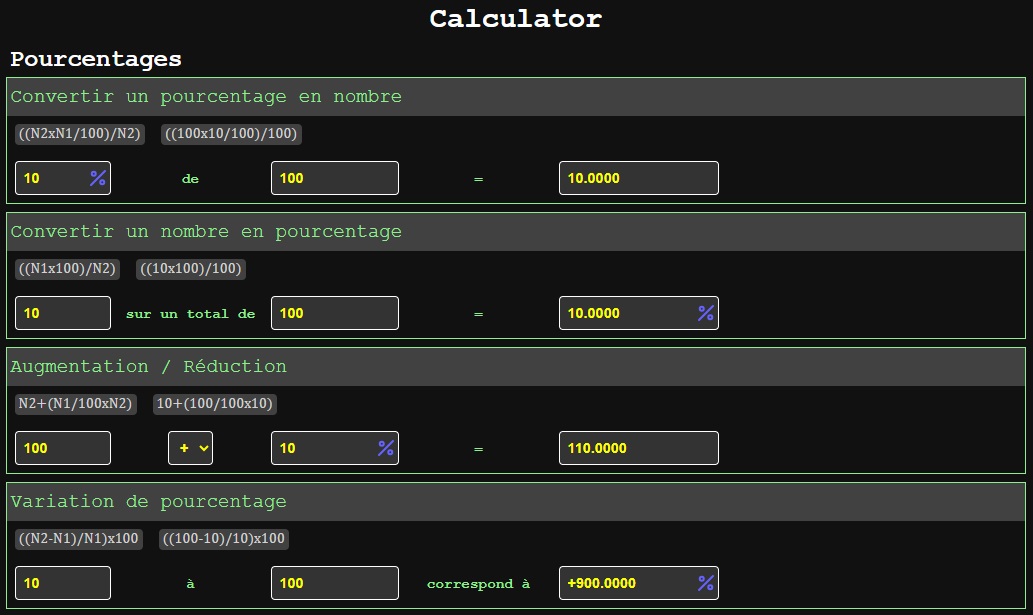 Calculateur pourcentage